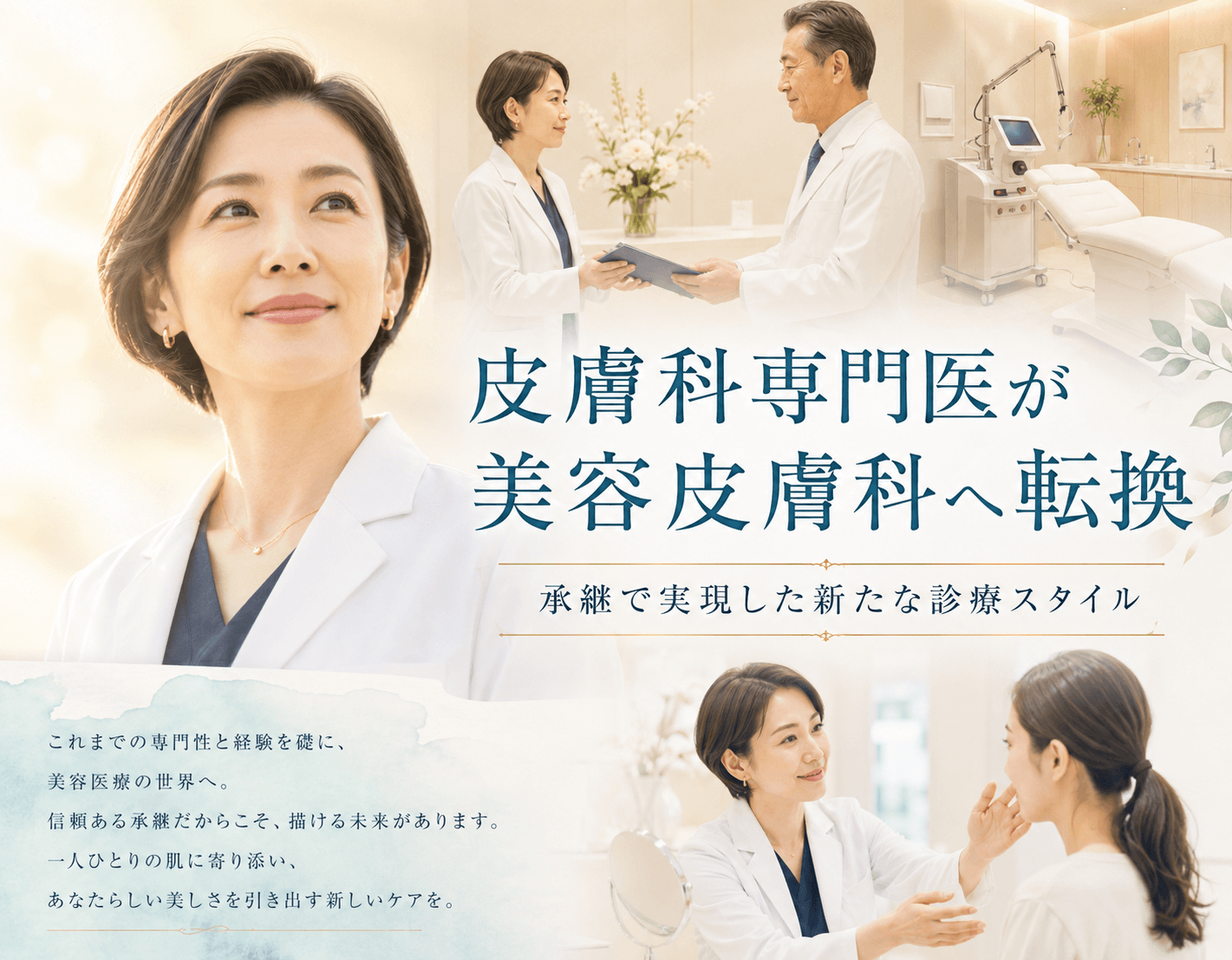皮膚科専門医が美容皮膚科へ転換──承継で実現した新たな診療スタイル